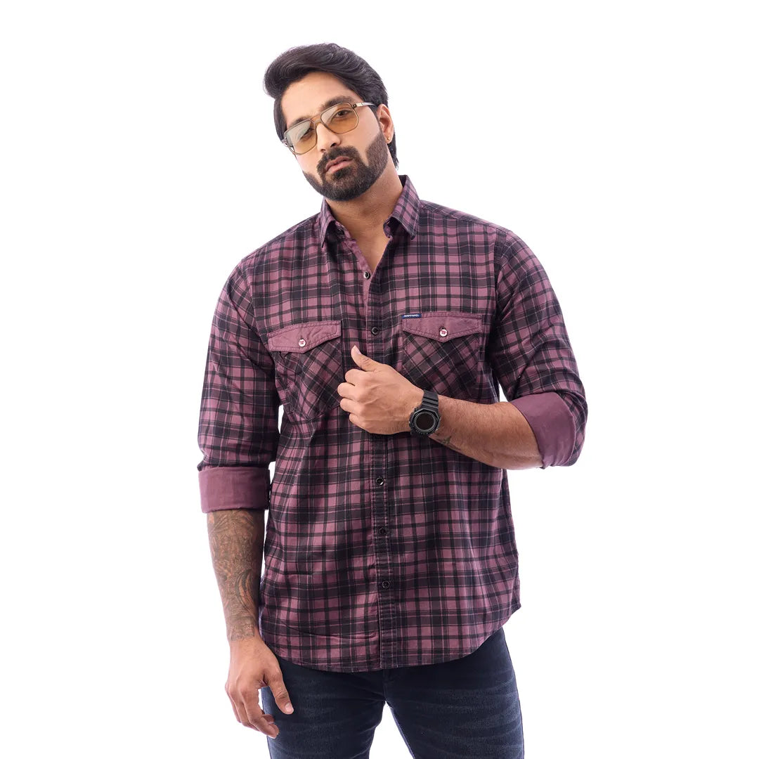 Men Blue Twill Checked Shirt - 7462